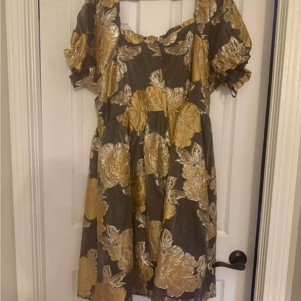 JessaKae Gold and Silver Puff Sleeve Mini Dress
